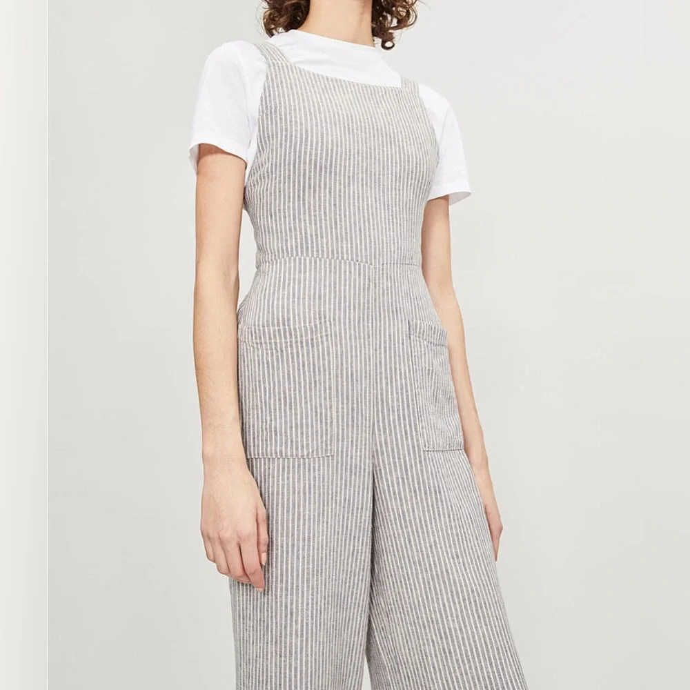 FREE PEOPLE ‘Off The Shore’ Linen Blend Striped Wide Leg Jumpsuit Women’s Size 2 - Picture 5 of 12